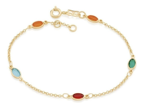 Pulseira Rommanel Elo Português Com 4 Cristais Ovais 551624 551624