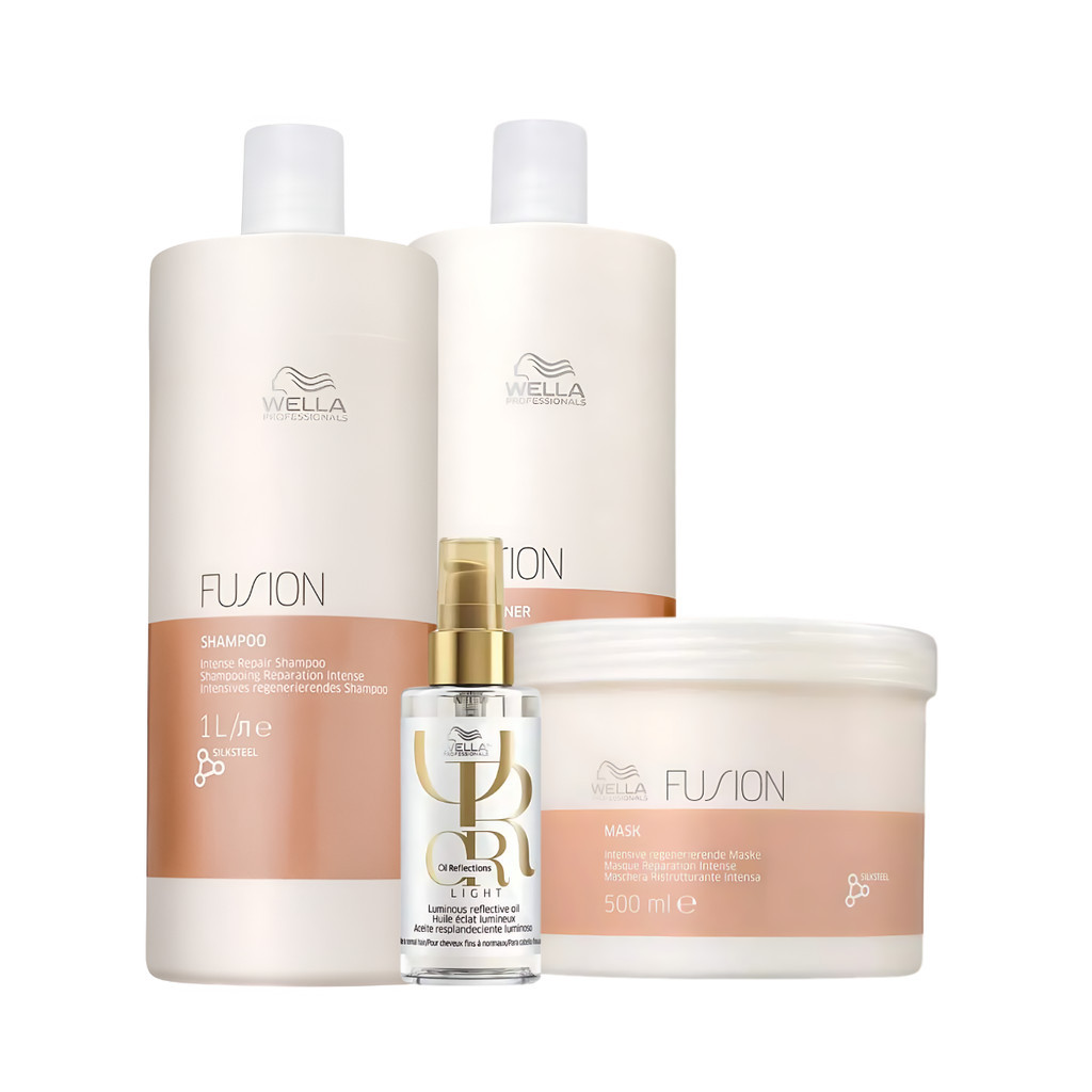 Wella Fusion Kit Sh 1L + Cond + Másc + Oil Ref Light 100ml