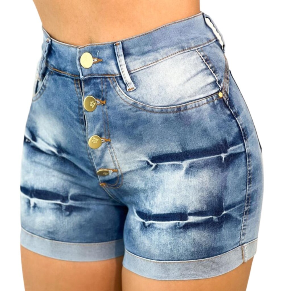 Short Feminino Jeans Cintura Alta Barra Dobrada,BRENDOSKI MULTIMARCAS