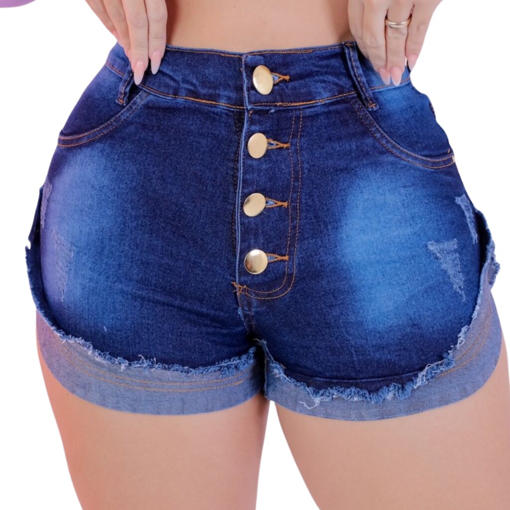 Short Feminino Jeans 4Botões Escuro,BRENDOSKI MULTIMARCAS