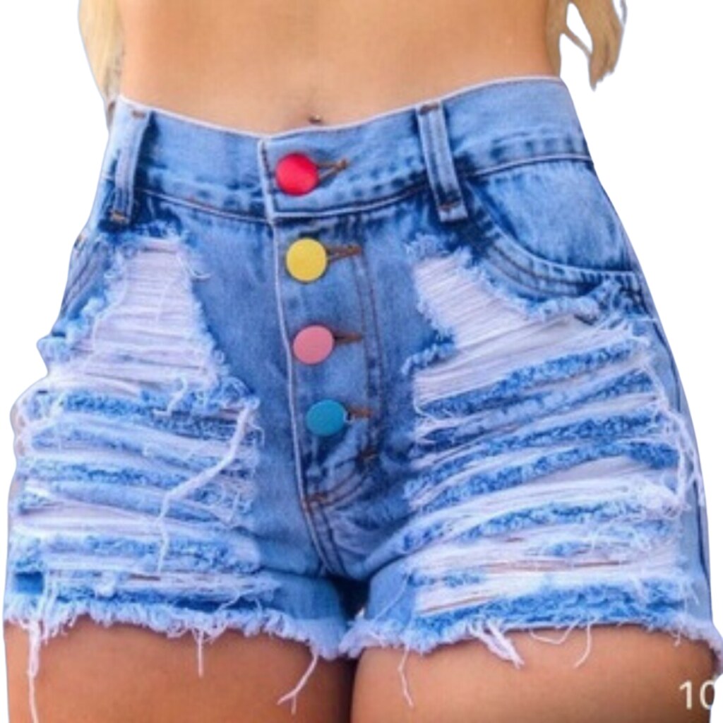 Short Feminino Jeans c/ Botões Coloridos,BRENDOSKI MULTIMARCAS