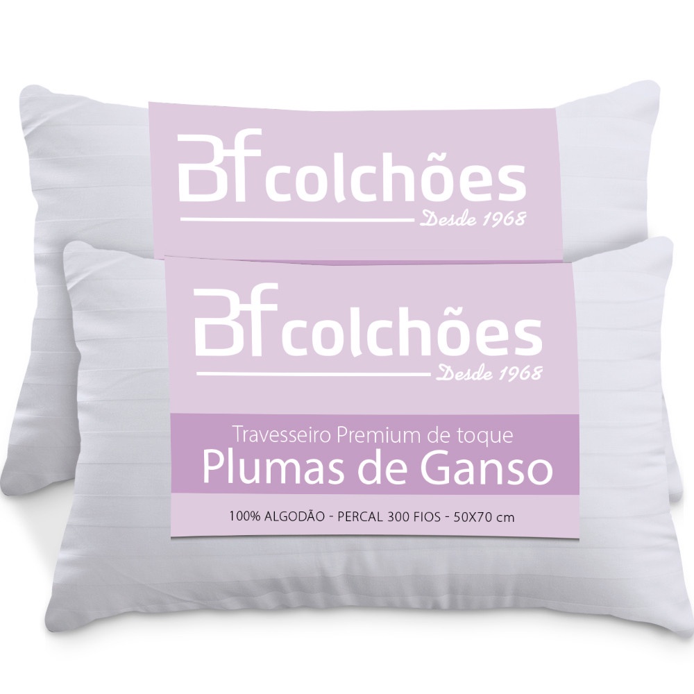 Kit 2 Travesseiros Fibras Toque Pluma de Ganso 100% Algodão 300 Fios Premium 50x70cm - BF Colchões em Oferta na Shopee