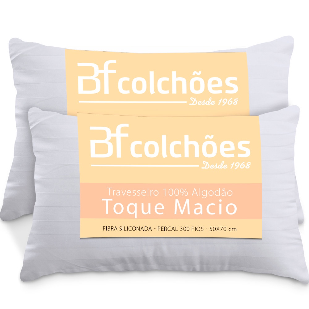 Kit 2 Travesseiros 100% Algodão Antialérgico Percal 300 Fios Extramacio 50x70cm - BF Colchões em Oferta na Shopee