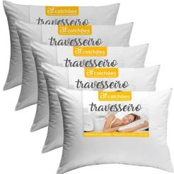 Kit 5 Travesseiros Macio de Fibras Siliconadas Lavável Toque Suave 50x70cm BF Colchões