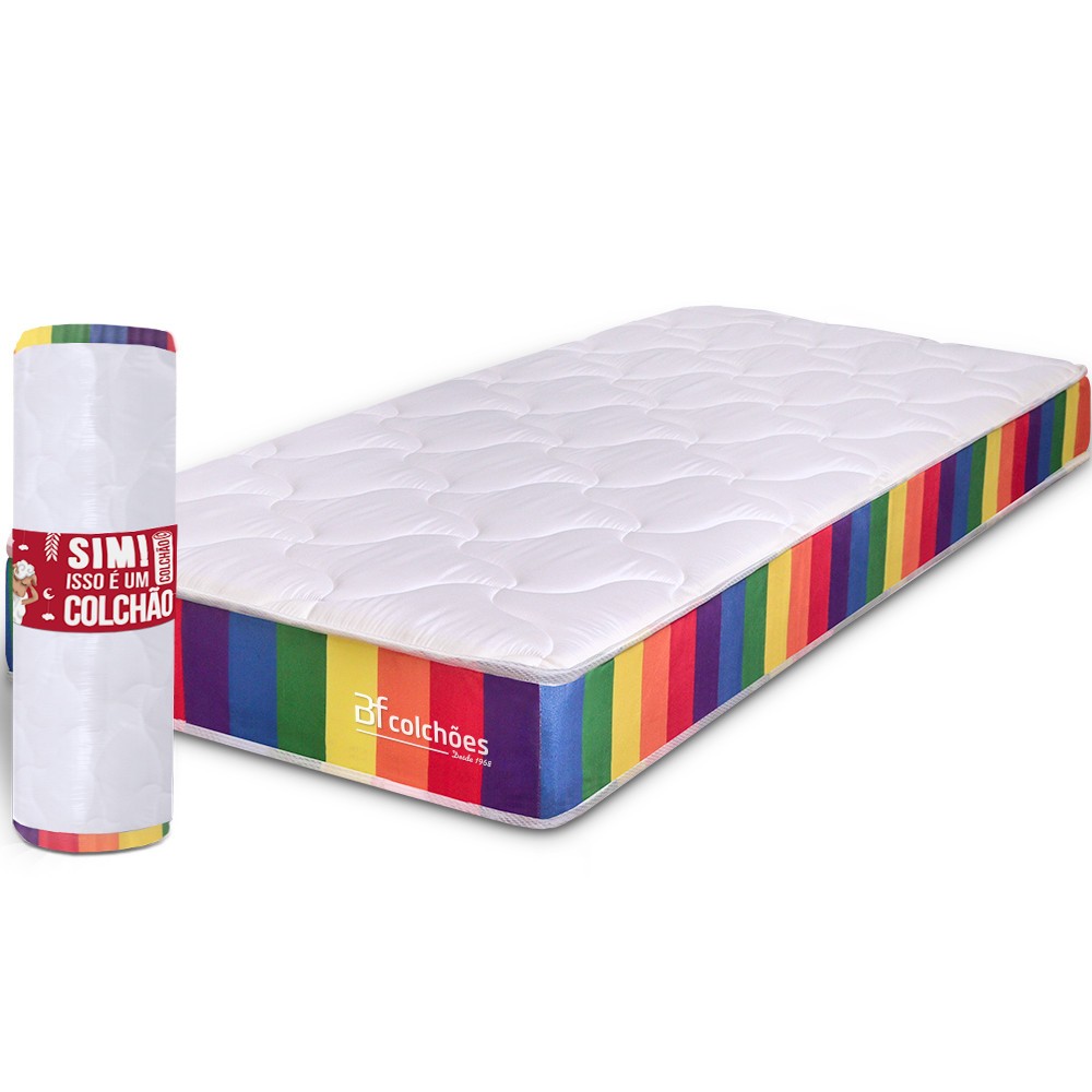 Colchão Solteiro D33 A Vácuo Ortopédico Espuma Certificada 78x188x17cm BF Colchões Rainbow - Home & Living