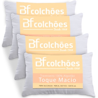 Kit 4 Travesseiros 100 Algodão Antialérgico Percal 300 Fios Extramacio 50x70cm - BF Colchões em Oferta na Shopee