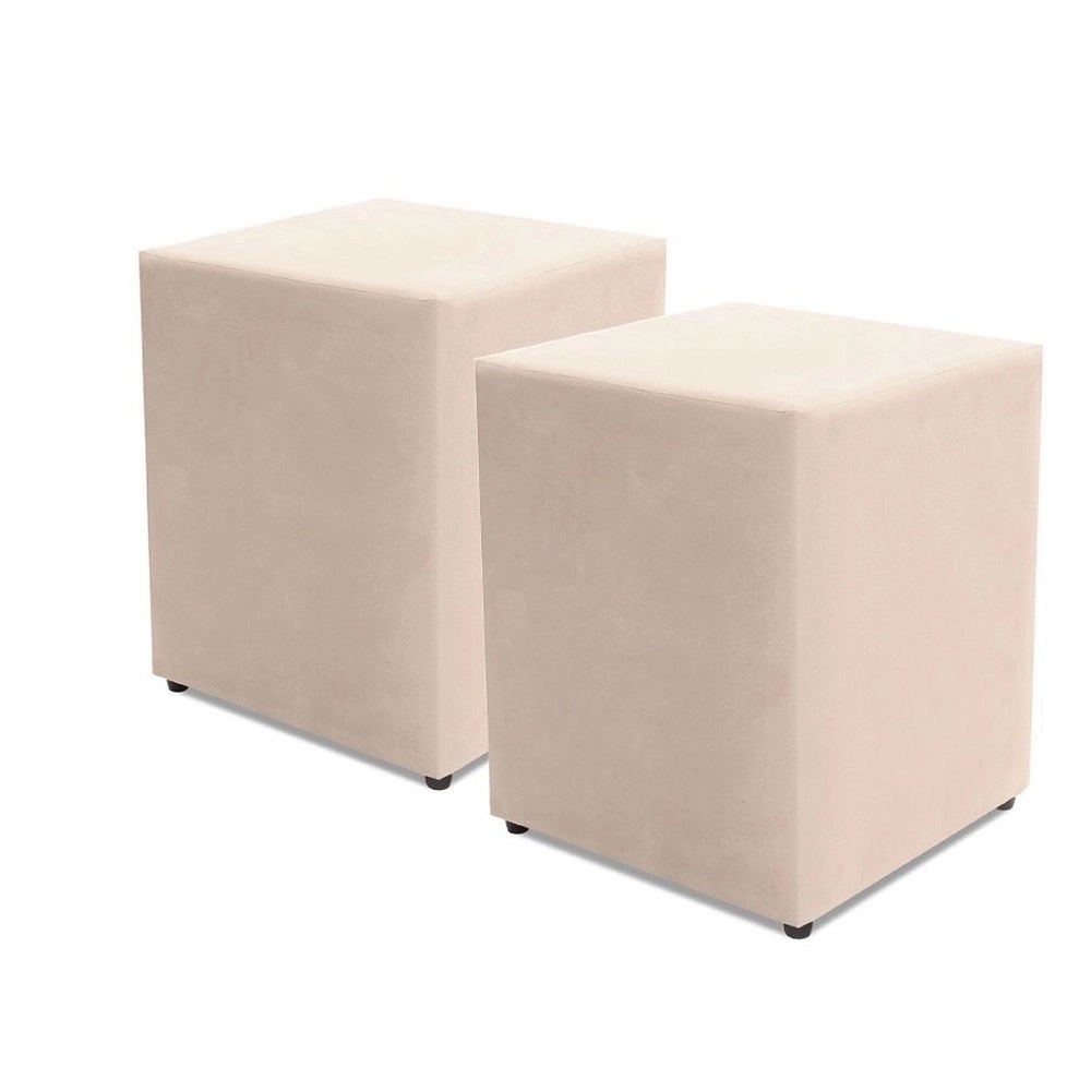 Kit com 2 Puff Decorativo Quadrado Suede 45cm BF Colchões - Home & Living