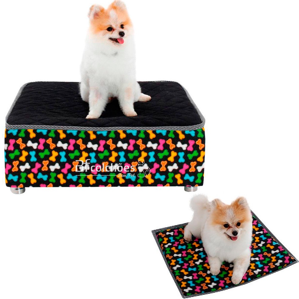 Cama Box Caminha Pet + Lençol Impermeável e Colchonete Almofada Cachorro e Gato Courvin Bf Colchões - Pets