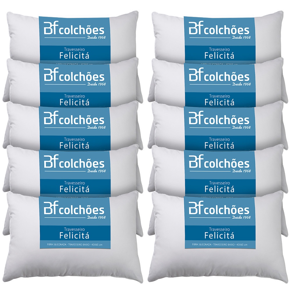 Kit 10 Travesseiro Fibra Siliconada Antialérgico 45x65cm BF Colchões em Oferta na Shopee
