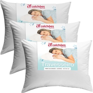 Kit 3 Travesseiros Antialérgico de Fibra Macio Lavável 45X65 BF Colchões em Oferta na Shopee