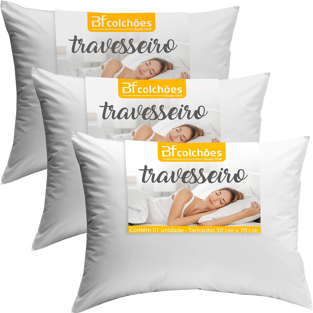 Kit 3 Travesseiros Macio de Fibras Siliconadas Lavável Toque Suave 50x70cm BF Colchões em Oferta na Shopee