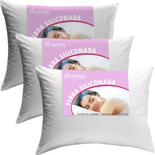Kit 3 Travesseiros Fibra Siliconada Antialérgico 45x65cm BF Colchões em Oferta na Shopee