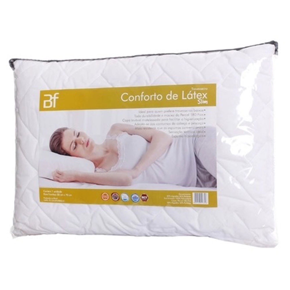 Travesseiro Conforto Látex Slim Com Capa Percal 180 Fios Zíper - BF Colchões em Oferta na Shopee