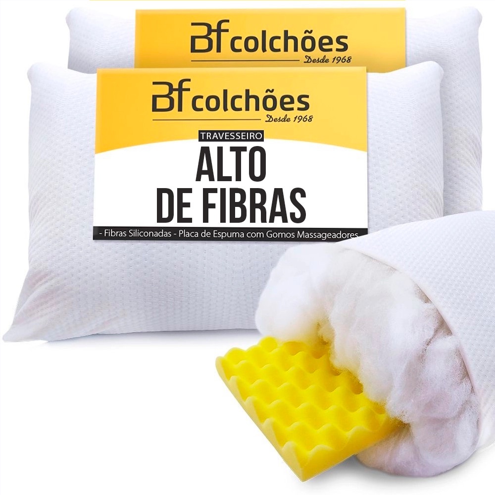 Kit 2 Travesseiros Alto de Fibra Siliconada + Placa de Espuma Soft Massageador - BF Colchões em Oferta na Shopee