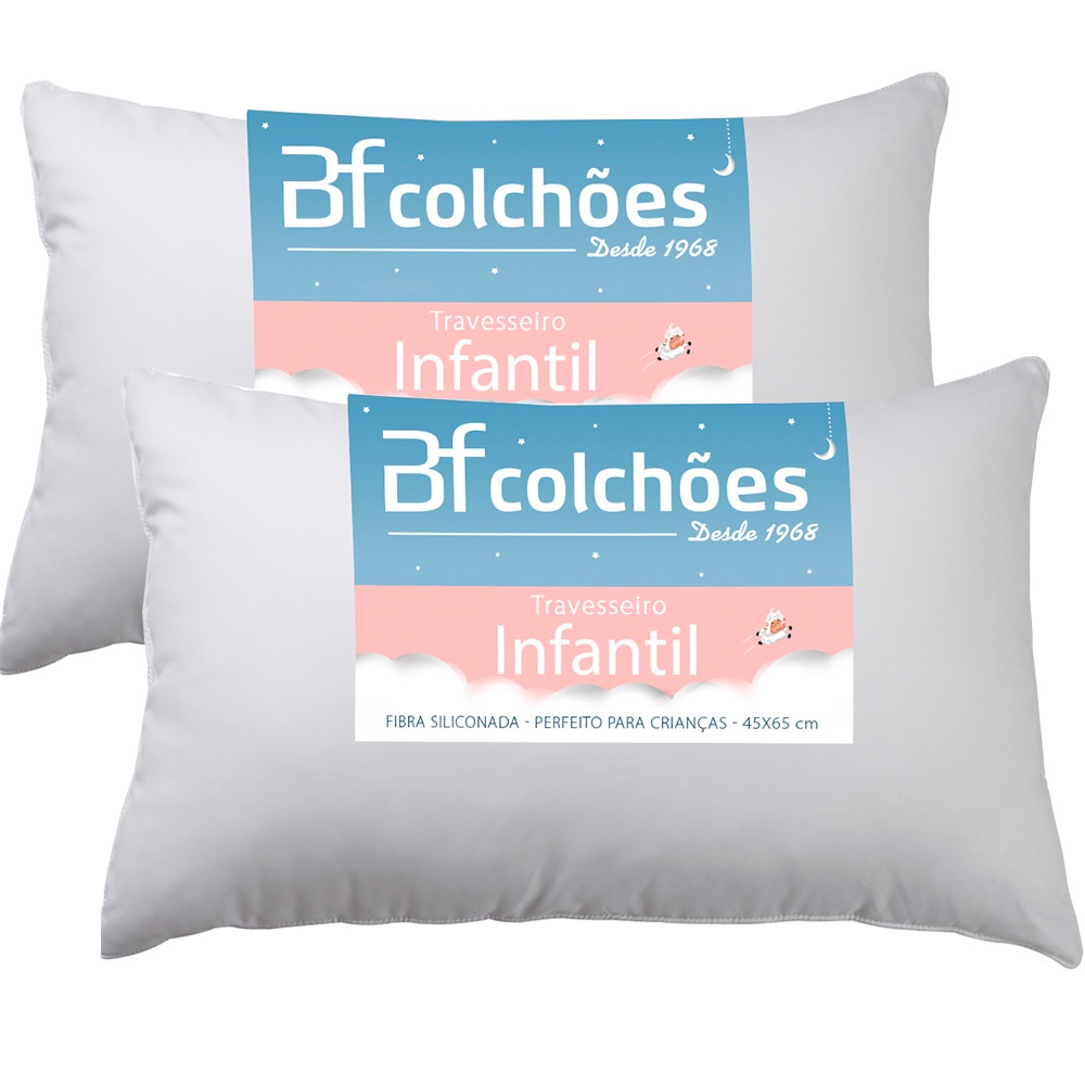 Kit 2 Travesseiros Infantil Baixo Fibra Siliconada Antialérgico 45x65cm - BF Colchões em Oferta na Shopee