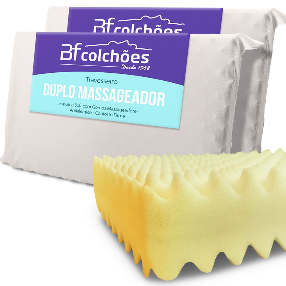 Kit 2 Travesseiro Duplo Massageador Espuma Soft 50x70cm BF Colchões