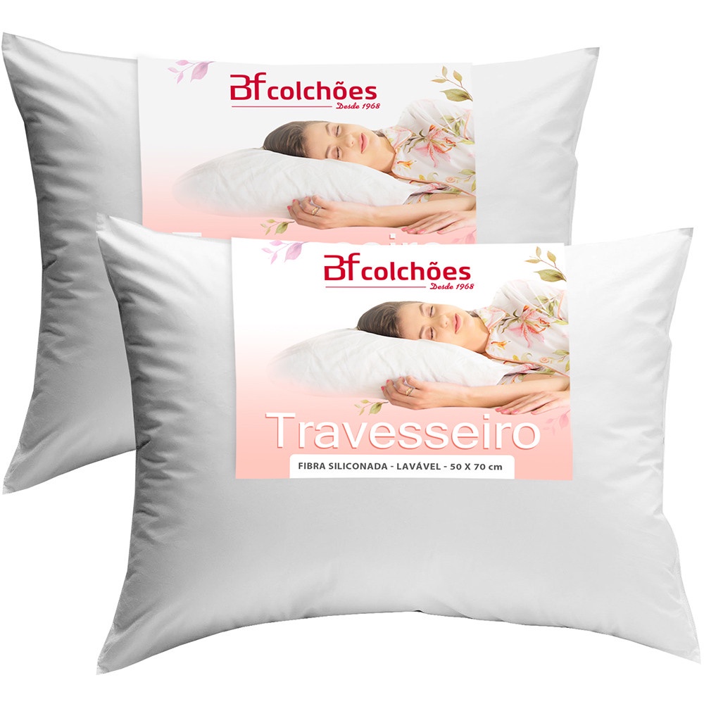 Kit 2 Travesseiros Antialérgico Percal 180 Fios Ecoplumas Fibra Siliconada 50x70x14cm BF C...