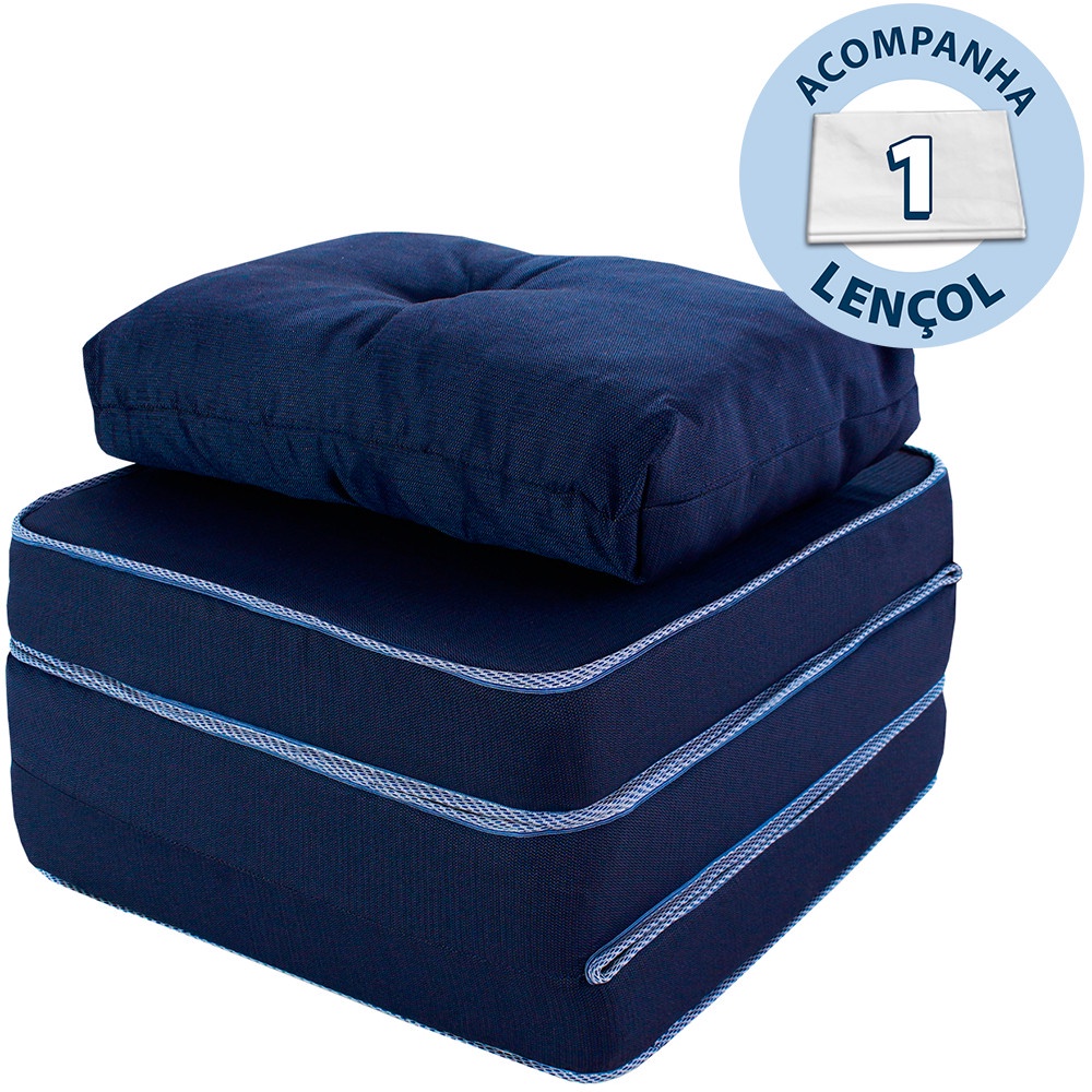 Puff Multiuso com Lençol e Travesseiro Solteiro 3 em 1 em Tecido e Courvin Bf Colchões em Oferta na Shopee