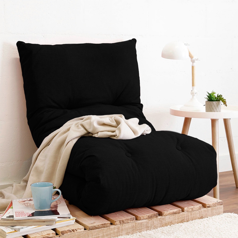 Futon Almofada Dobrável de Espuma Solteiro Preto - Emcompre Bf Colchões - Home & Living