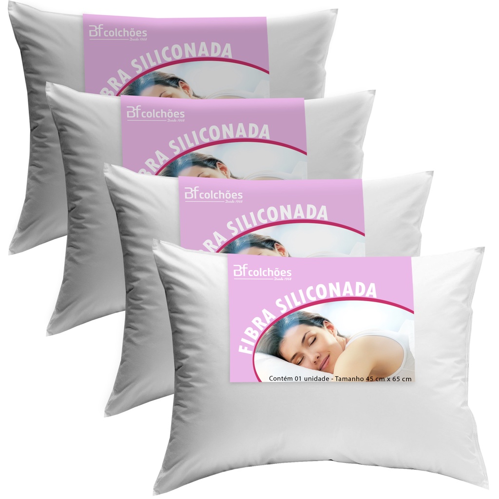 Kit 4 Travesseiro Fibra Siliconada Antialérgico Macio 45x65cm BF Colchões em Oferta na Shopee