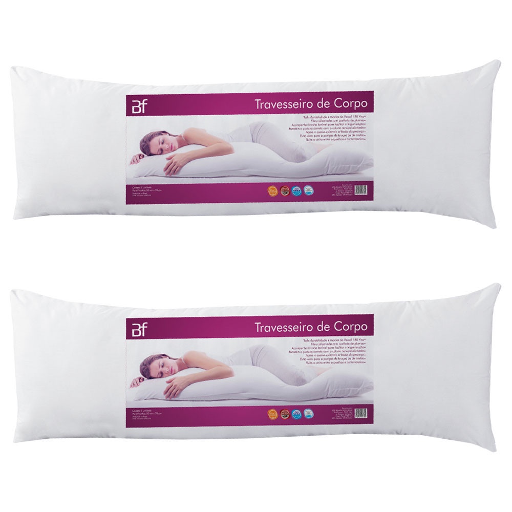 Kit 2 Travesseiro De Corpo Com Fronha Antialérgico Fibra Siliconada Extra Macio - BF Colchões em Oferta na Shopee
