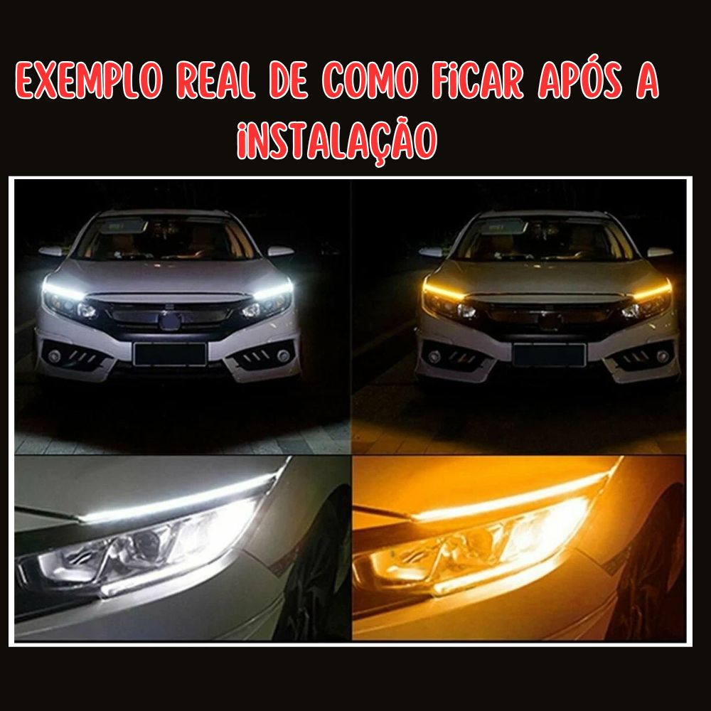 Par Barra Led Dupla Fita Interna Drl E Seta Sequencial 45CM / 60CM 12v Efeito Ghost