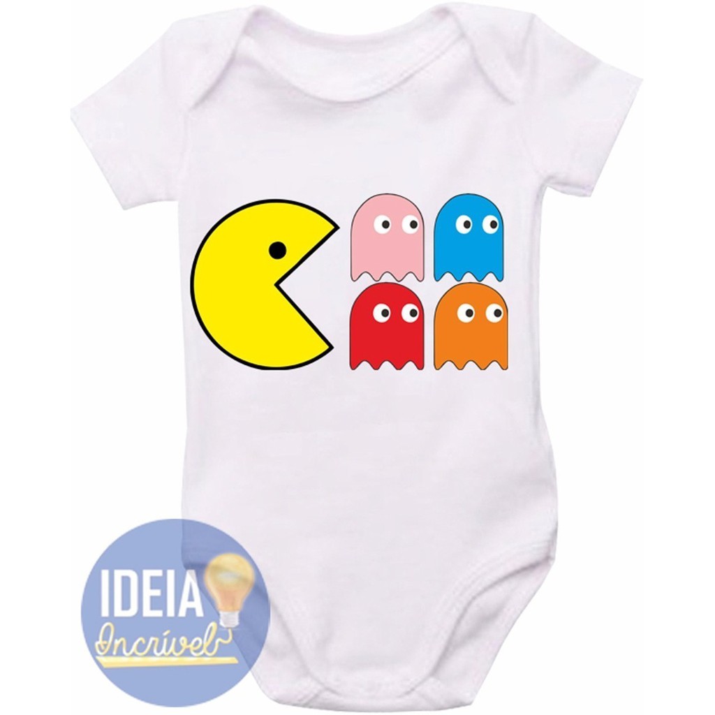 Roupa Body Bebê bebe infantil Pac Man videogame atari anos 80 personalizado divertido