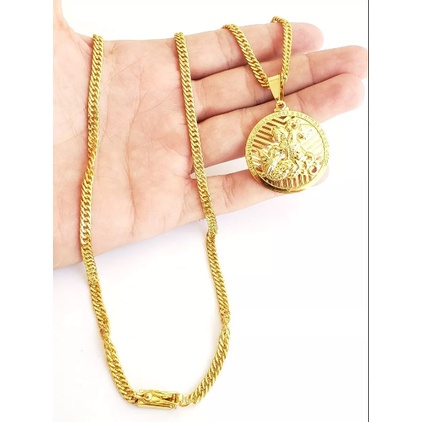Cordão Banhado A Ouro Grumet Lacraia 5mm Pingente São Jorge