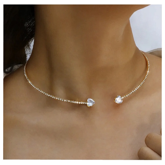 Colar Choker Coração Cravejado Feminino - Banhado a Ouro 18k
