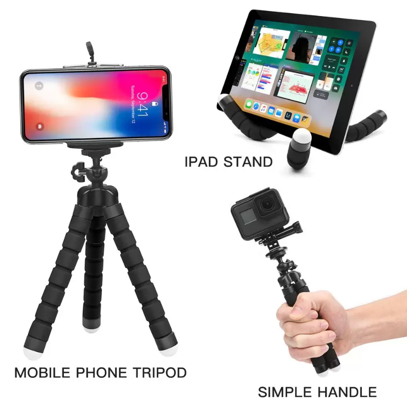 Mini Tripé Flexível Suporte Celular Câmeras de mesa colorido PRETO