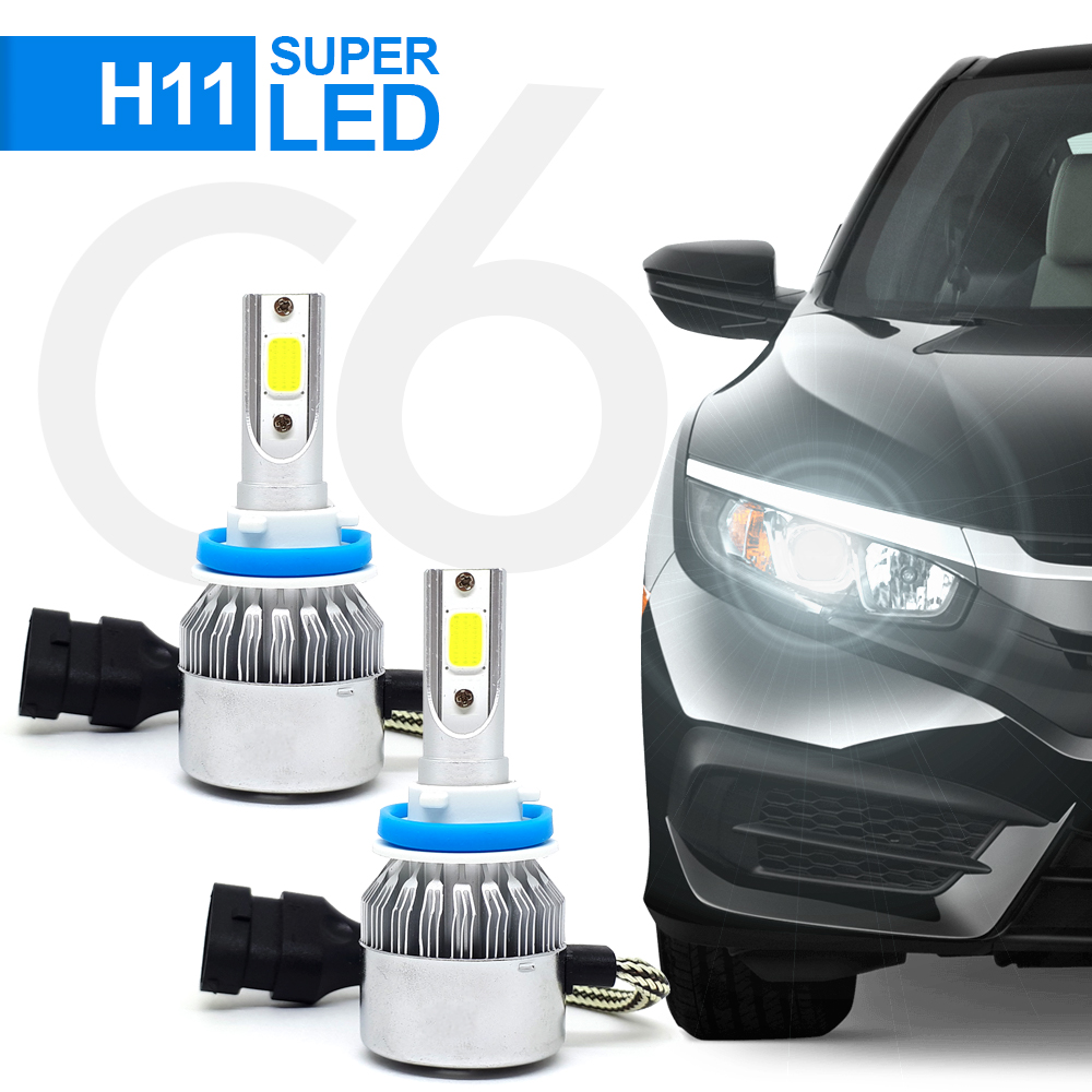 Par Lâmpadas H11 Farol Milha Fiat Toro 2016 2017 2018 2019 2020 Super Led C6 6000k 7200 Lumens Branco Frio Efeito Xenon