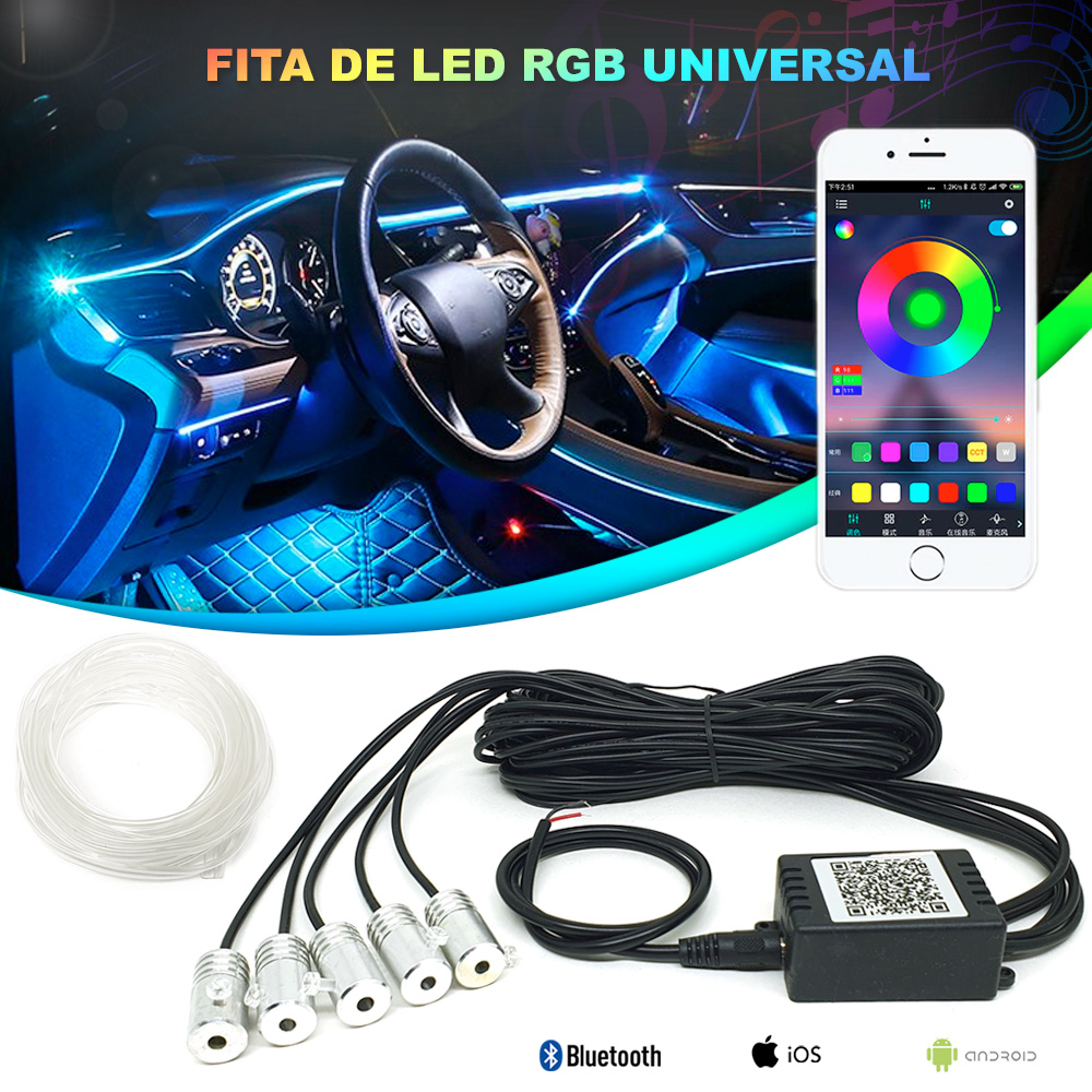 Fita Led Painel Interna RGB Neon Fiat Stilo 2002 2003 2004 2005 2006 Controle Via Aplicativo App Tunning