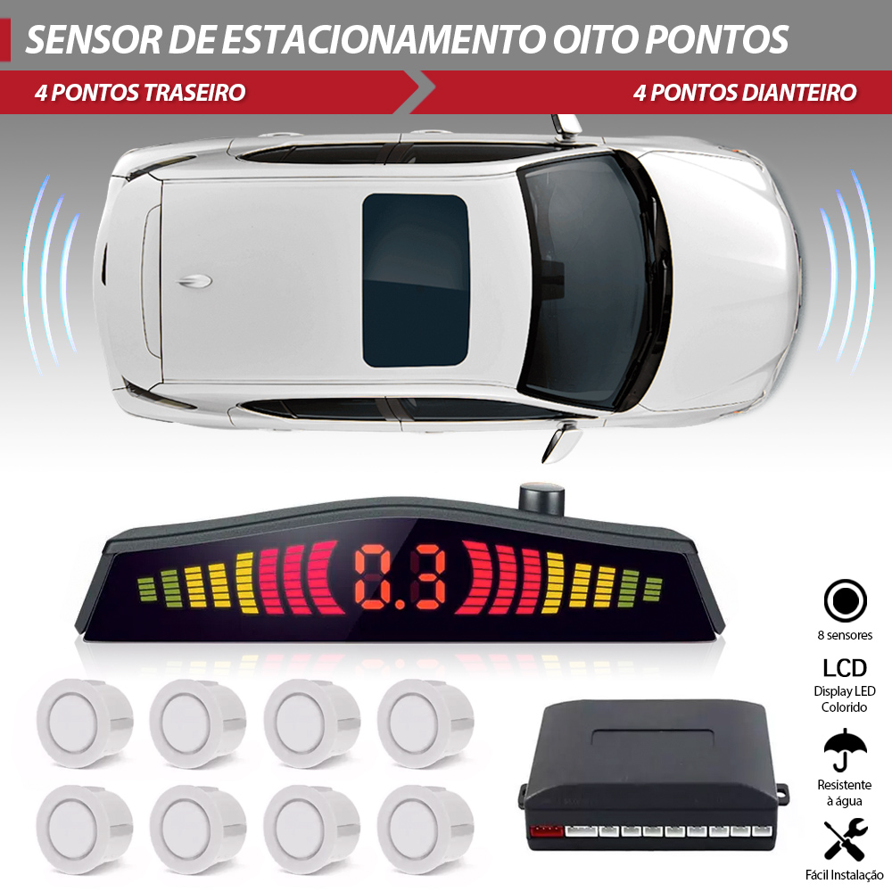 Sensor Dianteiro e Traseiro Branco Azera 2007 2008 2009 2010 2011 2012 2013 Estacionamento Ré 8 Oito Pontos Aviso Sonoro