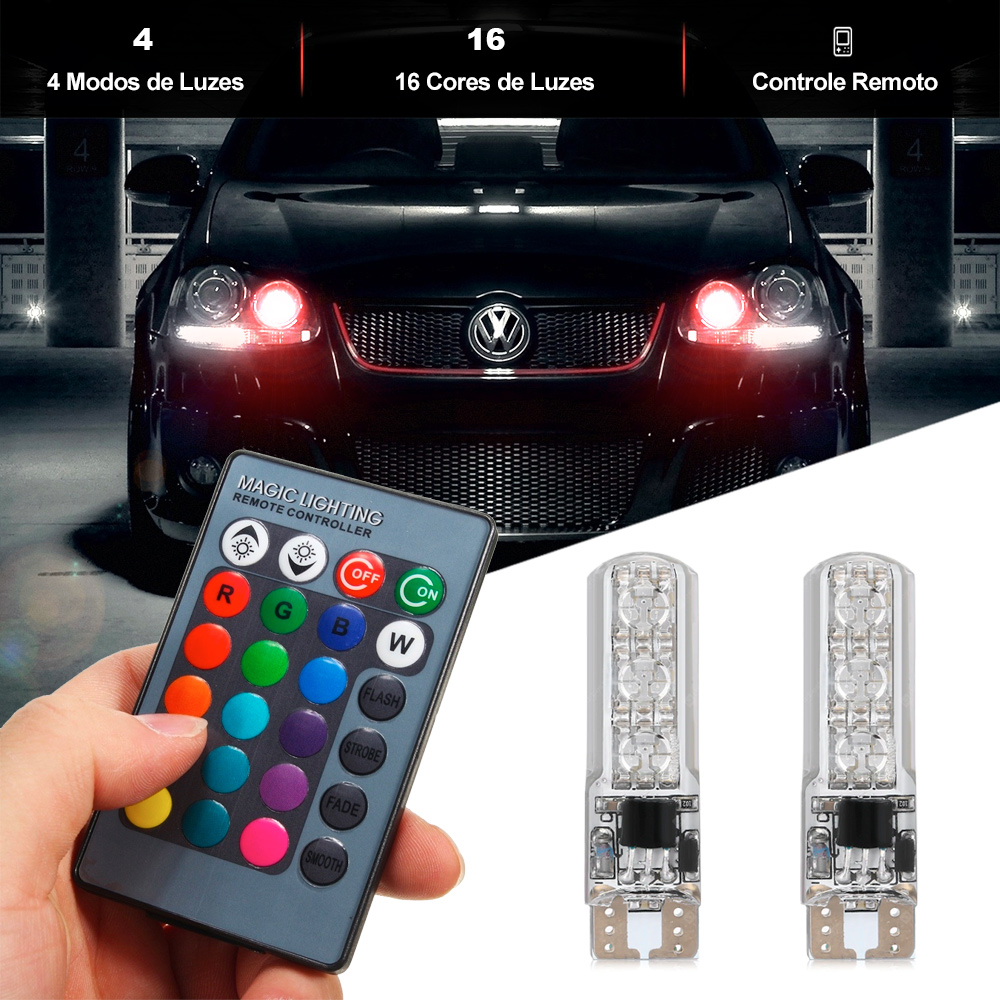 Par Lâmpadas Pingo T10 Led Rgb Lanterna Chevrolet Celta 2000 2001 2002 2003 2004 2005 Farolete Meia Luz Controle