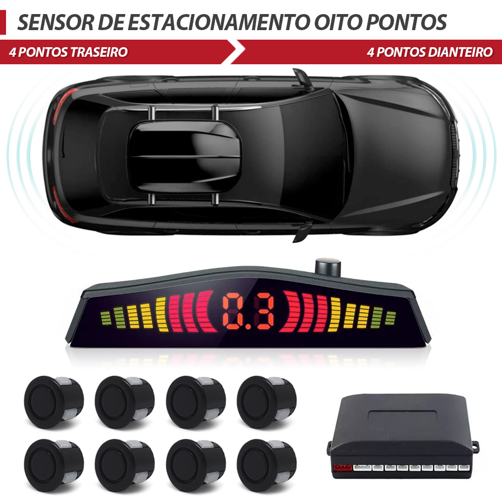 Sensor Dianteiro e Traseiro Preto Fosco Toyota Rav4 2010 2011 2012 2013 2014 2015 Ré 8 Oito Pontos Aviso Sonoro