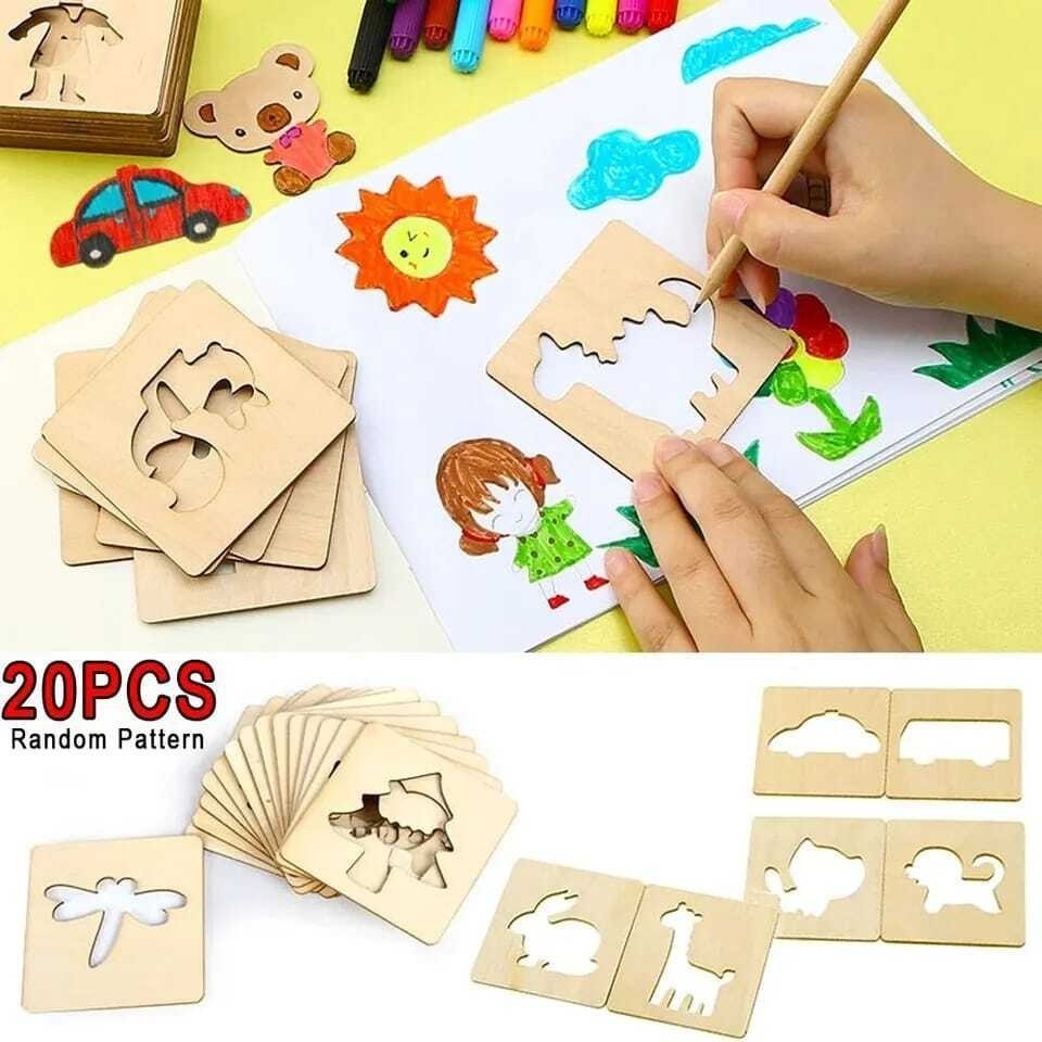20 Stencil Montessori Brinquedo Educativo Para Crianças Pintar molde para pintura infantil mosaico