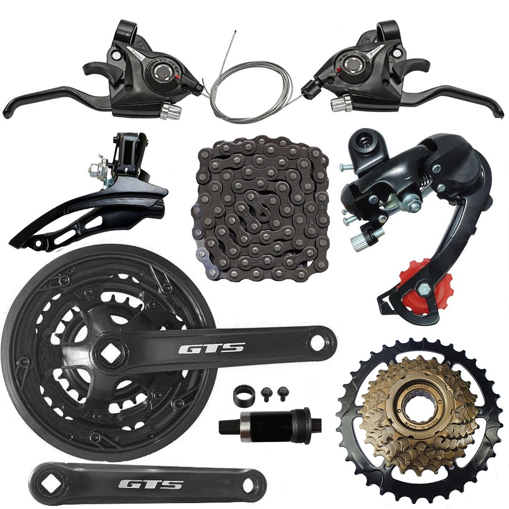 Kit Bicicleta 21v aro 26 e 29 Trocador Câmbios Catraca Corrente Pedivela e Mov Cetral Rolamentos