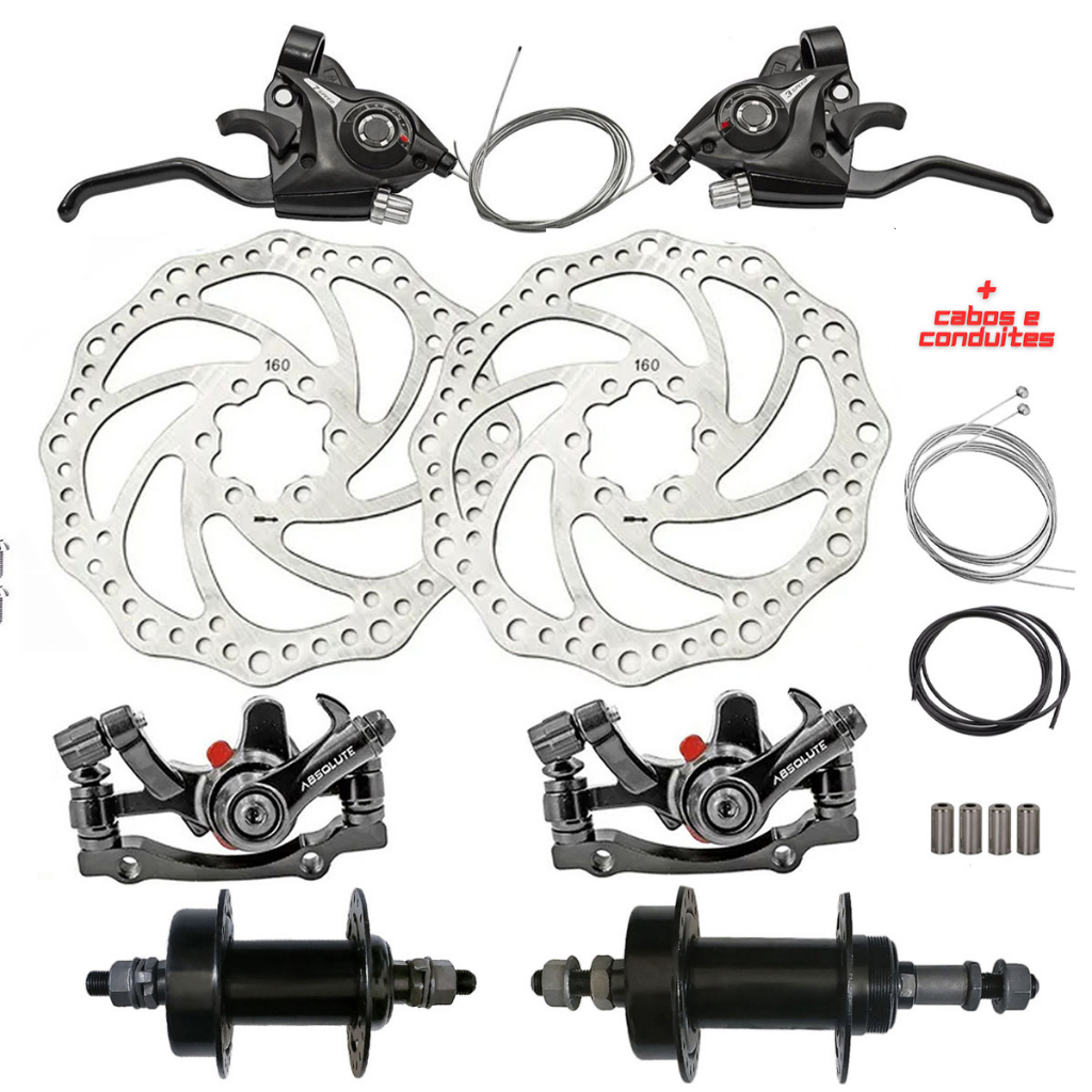 Kit Freio A Disco Bicicletas  + Alavanca Passador Rapid Fire 21v Manete Aluminio + Cubos e cabos