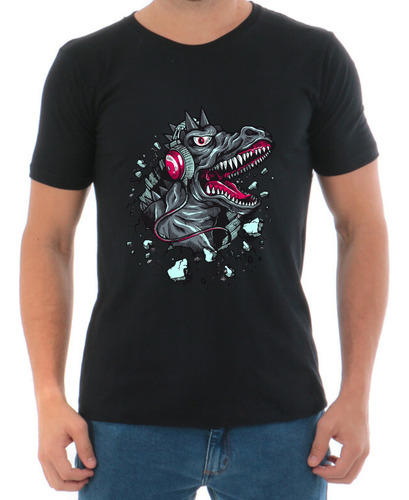Camiseta Slim Masculina Estampada Gamer Dinossauro Premium