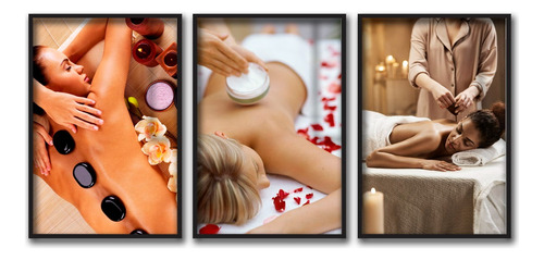 Kit 3 Peças Quadros Decorativo Spa Massagem Pedras