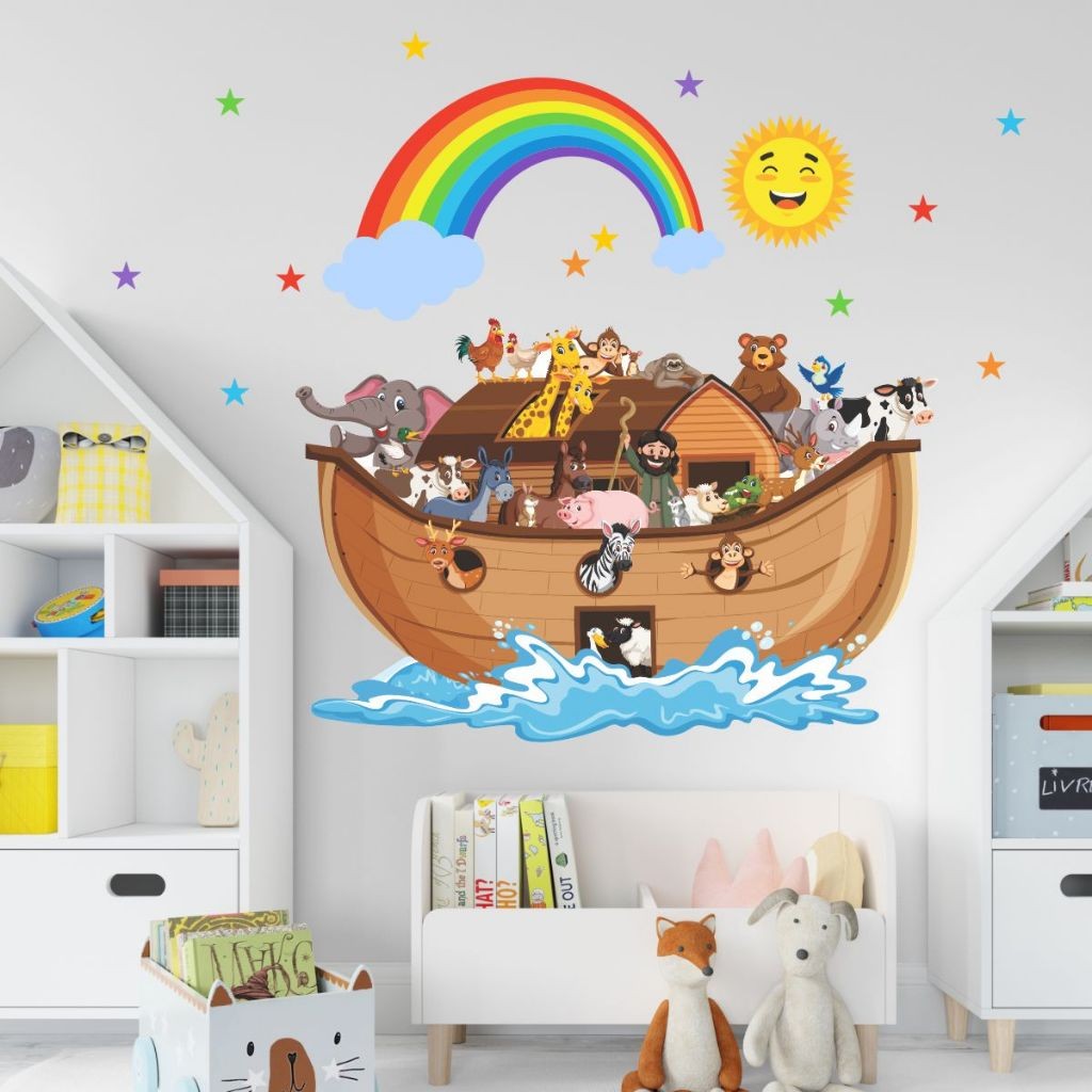Adesivo De Parede Infantil Arca De Noé Colorida em Oferta na Shopee
