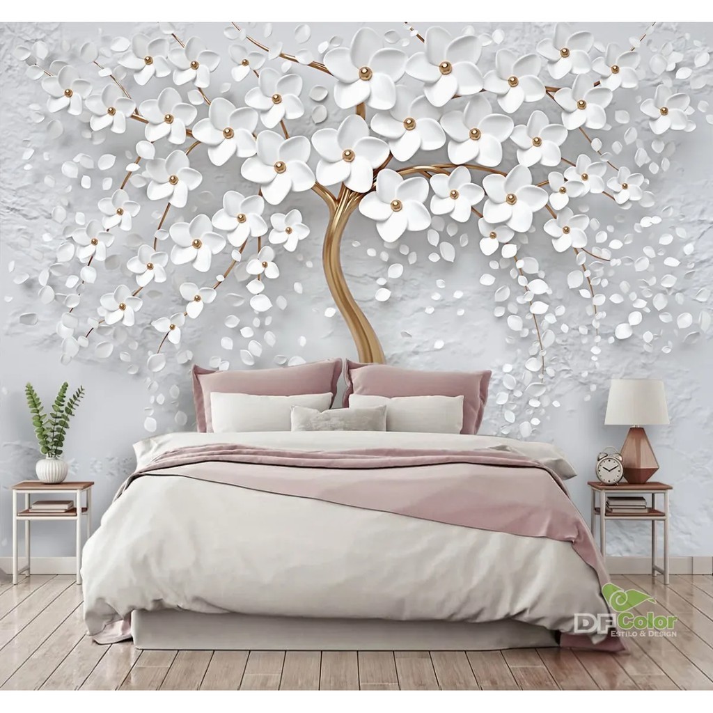 Papel de Parede Adesivo Autocolante Árvore Floral Design 3D Decoração de Quarto e Sala