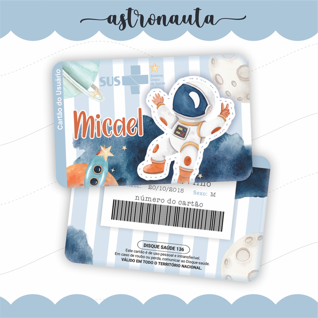 Cartão do SUS Personalizado tema Astronauta