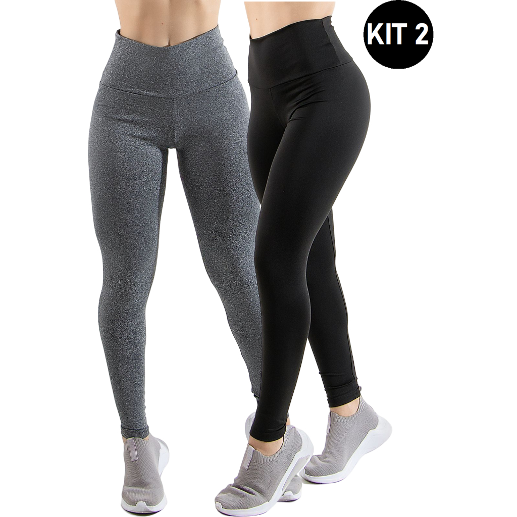 Kit 2 Calças Legging Suplex Lisa Feminina Cintura Alta Academia Fitness Akira Fitness