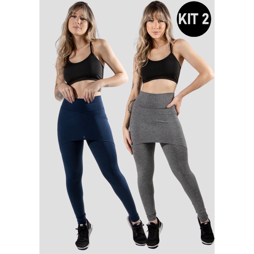 Kit 2 Calças Legging com Saia Tapa Bumbum – Fitness Feminina – Academia e Treino