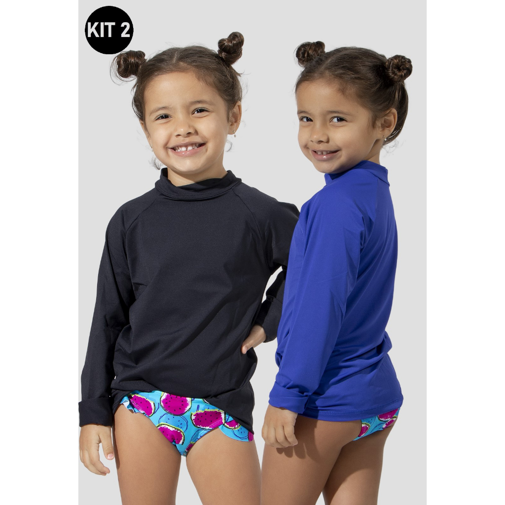 Kit 2 Camisas Térmicas Infantil Unissex UV50+ Akira Fitness Proteção Solar – PP ao GG