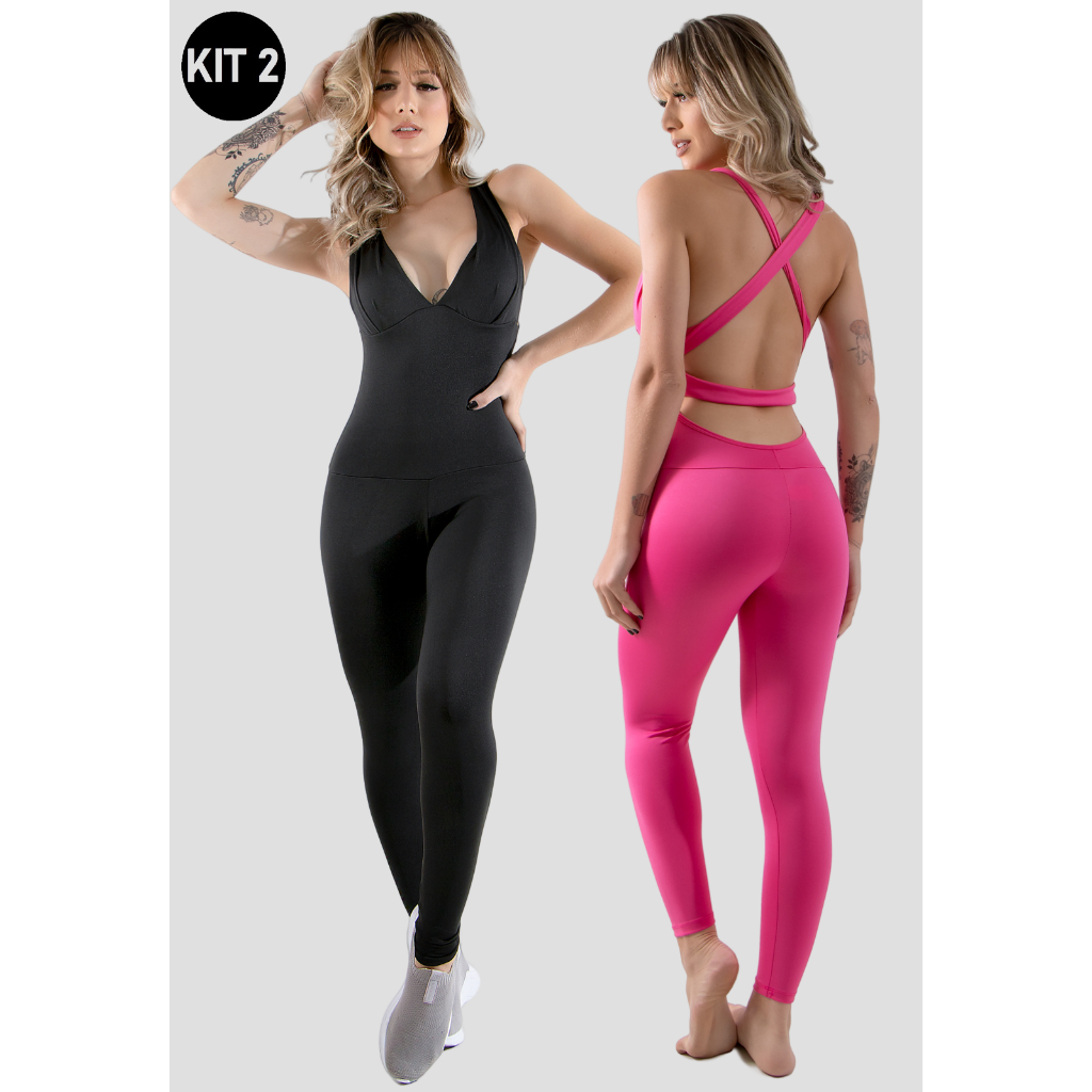 Kit 2 Macacão Feminino Com Bojo Suplex Fitness Academia Ginástica Akira Fitness em Oferta na Shopee
