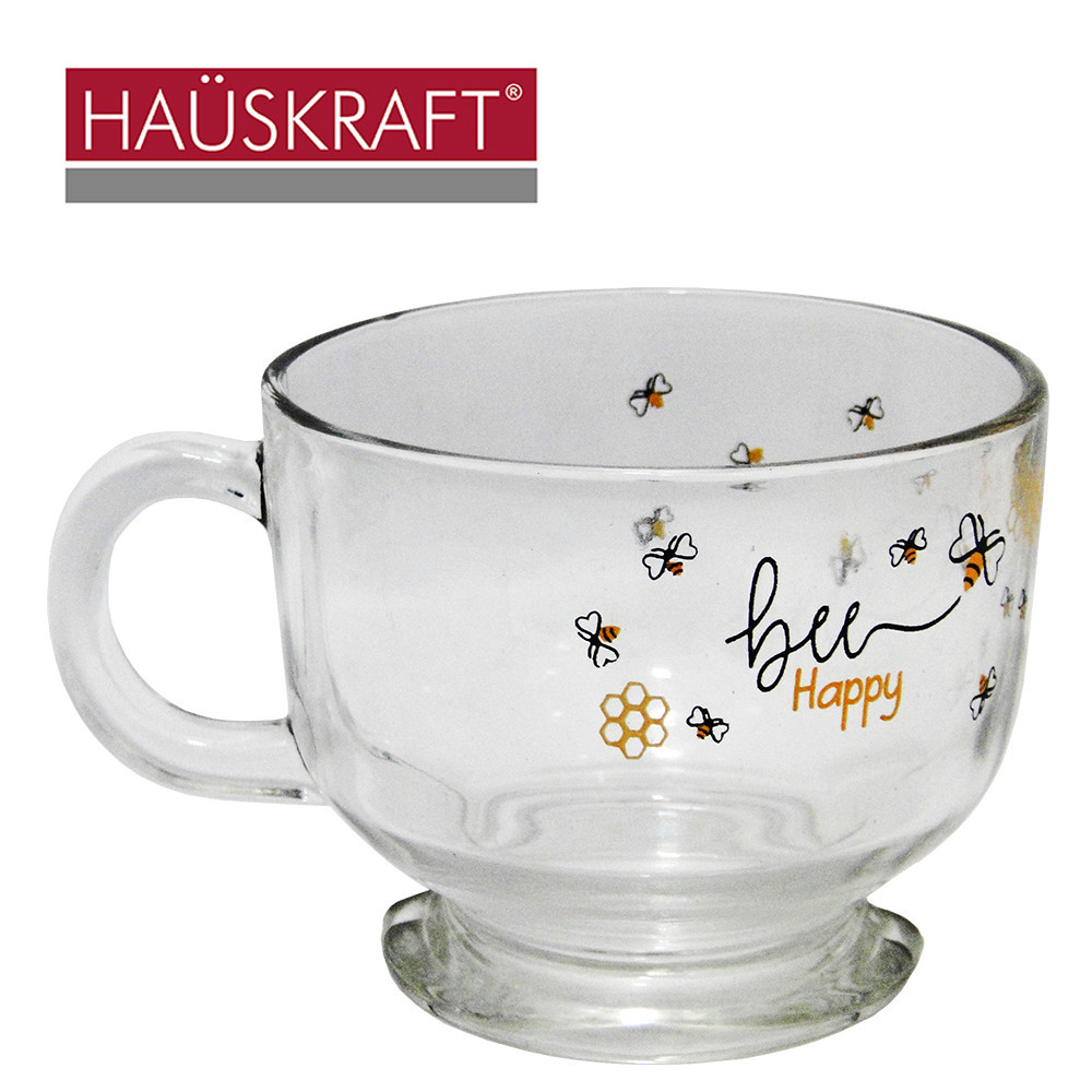 Caneca Xícara Vidro Jumbo Café Caldo Cereal Abelha 500ml