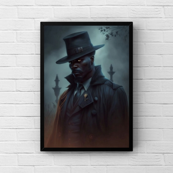 Quadro Umbanda Exu Capa Preta - Moldura Preta
