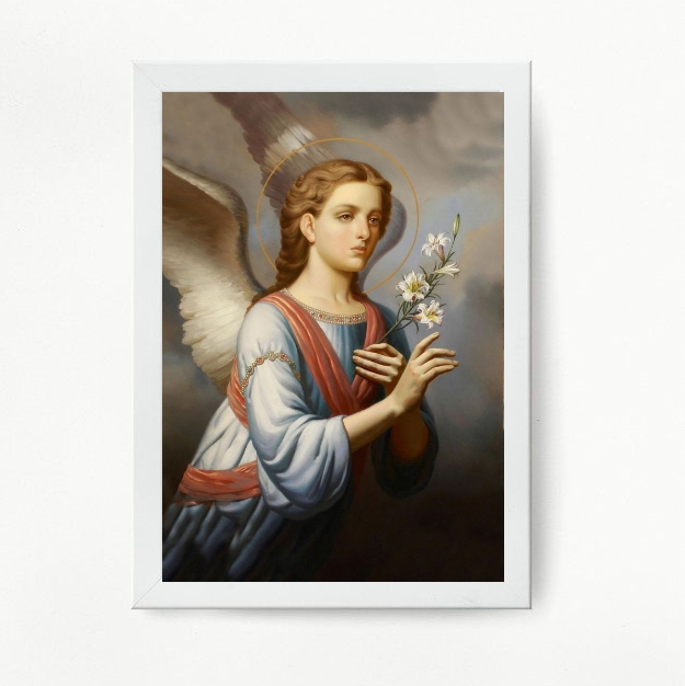 Quadro Decorativo Arcanjo Gabriel - Moldura Branca